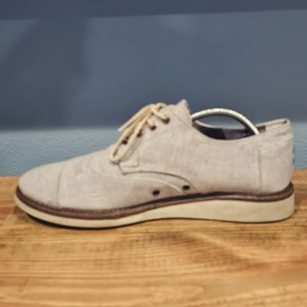 Toms Shoes Mens 10‎ Gray Canvas Oxfords Lace Up  Cap Toe Casual